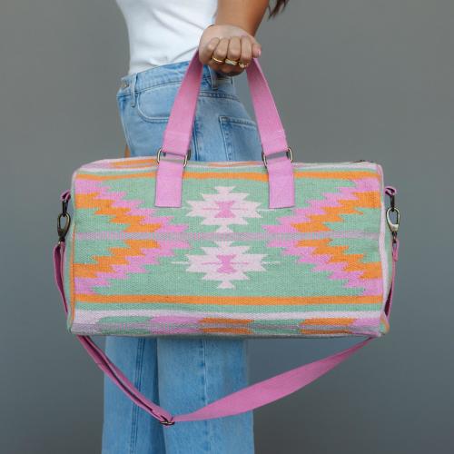 Mint, Pink & Orange Western Duffel | Aztec Inspired Bag