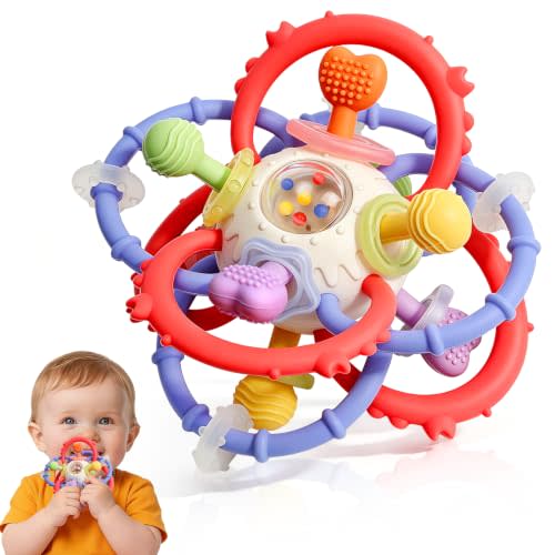 Baby Sensory Teething Toys 0-6 6-12 Months, Silicone Teether Rattle Toy | BPA Free, Bright Colors, Multi Textured, Easy to Grip, Early Learning & Developmental Toys, Infant Chew Toy, Newborn Gifts