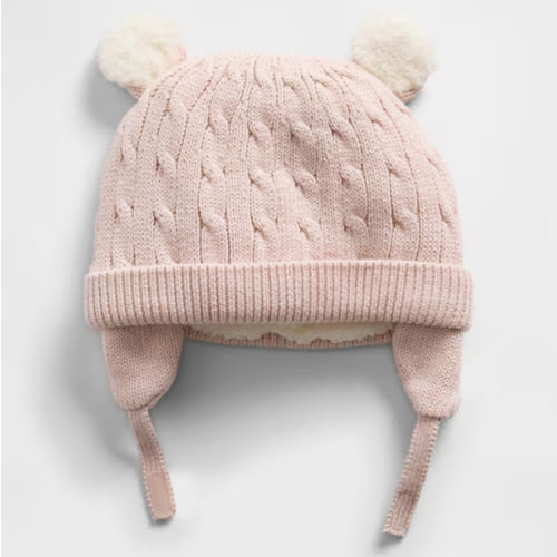 Baby Sherpa-Lined Cable-Knit Bear Beanie | Gap