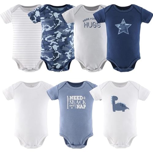 The Peanutshell Baby Boy Short Sleeve Bodysuits - 100% Cotton Outfits for Boys, Sizes 0-24 Months - Blue Camo