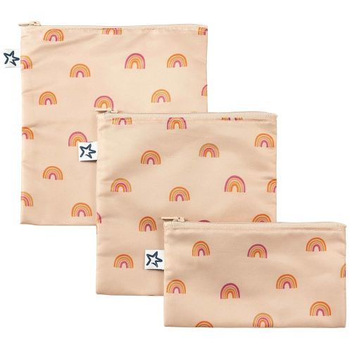 Tiny Twinkle 3 Pack Reusable Snack Bags - Machine Washable, PFAS, PVC, BPA, Phthalate-Free Reusable Baby and Toddler Food Safe Snack Bags (Boho Rainbow)