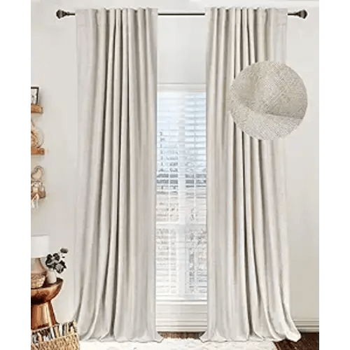 Linen Textured Total Blackout Curtains for Bedroom 84 Inches Long, Back Tab/Rod Pocket Living Room Drapes, Thermal Insulated Blackout Curtains 2 Panels Set, 50" W x 84" L, Cream