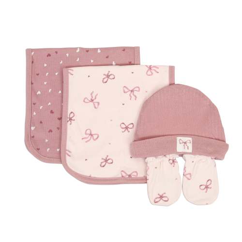 Lullaby Dreams 4-piece Hat, Mittens & Burp Set Sweet Pink One