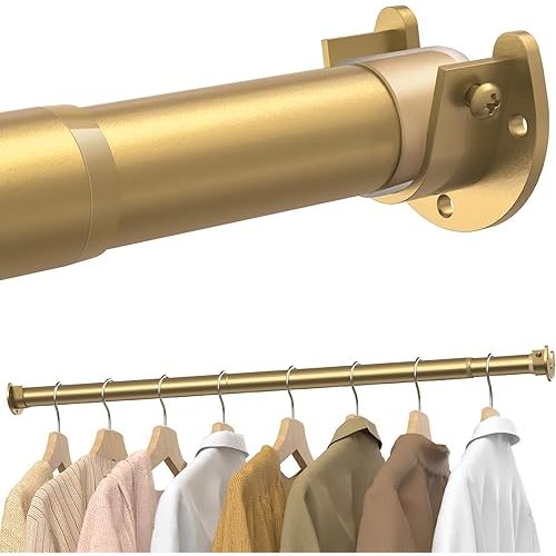 Supforce 2 Pack Closet Rods for Hanging Clothes, 17 to 54 Inches Stepless Adjustable Metal Closet Rod, 1.3 Inches Heavy Duty Clothes Hanging Rod for Closet Wardrobes Laundry RV, Golden