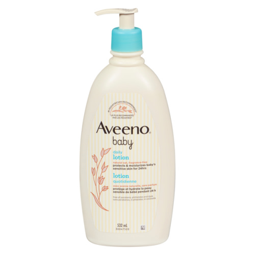 Aveeno Baby Lotion Daily Moisturizing - Natural Oat Formula for Sensitive Skin, 532mL - Gentle, Fragrance-Free Protection Body Lotion with up to 24-Hour hydration - Pediatrician-Recommended Brand