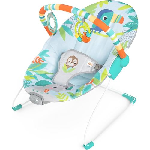 Bright Starts Baby Bouncer Soothing Vibrations Infant Seat - Removable -Toy Bar, Nonslip Feet, 0-6 Months Up to 20 lbs (Rainforest Vibes)