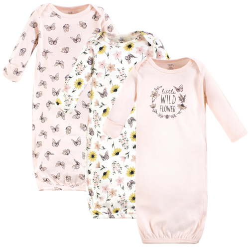 Touched by Nature Baby Girls Organic Cotton Gowns, Soft Wildflower, Preemie-Newborn