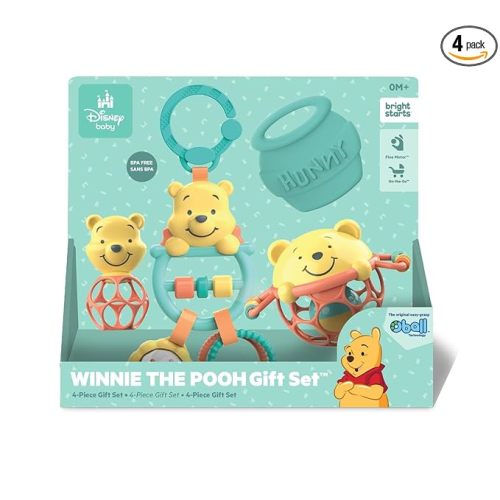 Bright Starts Disney Baby Winnie The Pooh Silly Ole Bundle Gift Set, 5-Piece Sensory Toy Set with Rattle, Teether, Oball & Flash Cards, Developmental Baby Toys 0–12 Months, Newborn Gift
