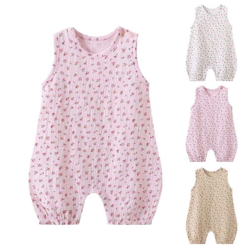 THDHVS Toddler Girl Outfits,Floral Print Sleeveless Muslin Romper for Baby Girl Summer Sleepwear Loungewear and Home Comfortable Wear,Baby Girl Clothes 1-2 Years