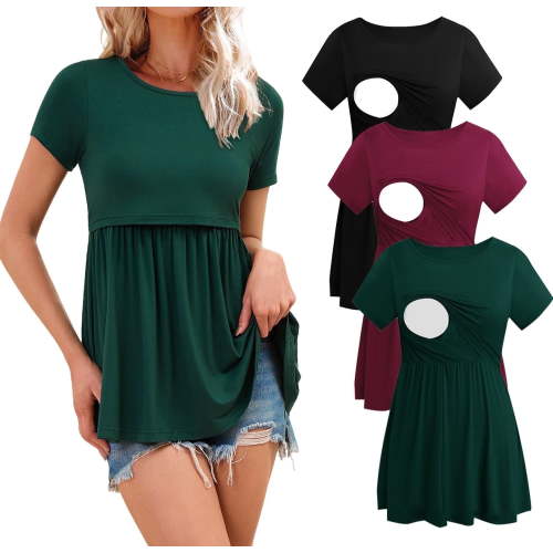 Women's Maternity Clothes Short Sleeve Nursing Tops Breastfeeding Shirts 3-Pack