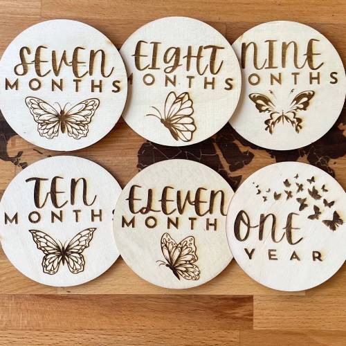 Baby Monthly Milestone Wood Discs Butterfly Themed