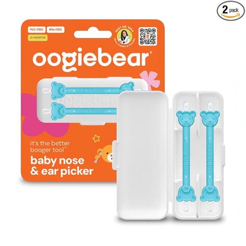 oogiebear: Baby Nose Cleaner & Ear Wax Removal Tool - Safe Booger & Earwax Removal for Newborns, Infants, Toddlers - Dual-Ended - Essential Baby Stuff, Diaper Bag Must-Have, 2 Pack Blue with CASE