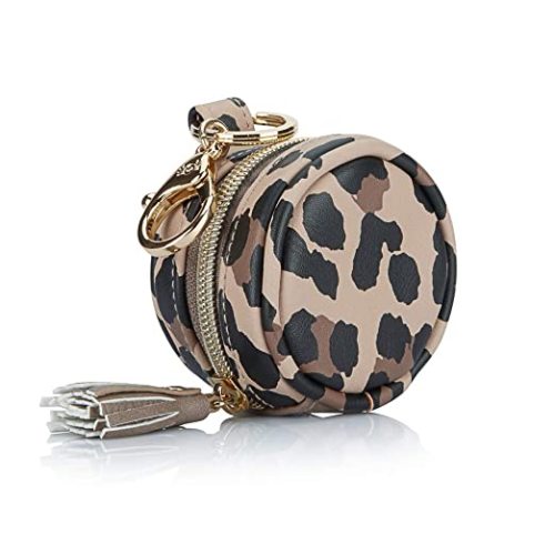 Itzy Ritzy Pacifier Holder Case with Clip - Pacifier Case Includes Clasp to Easily Attach to a Diaper Bag or Purse, Measures 2.5" in Diameter and Holds 2 Pacifiers (Leopard)