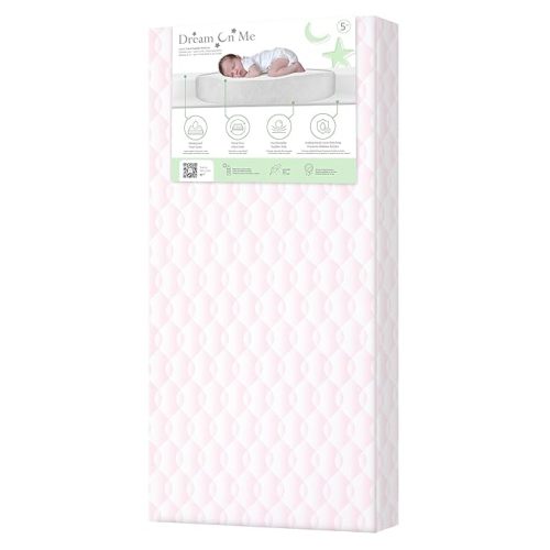 Dream On Me Little Lullaby 5” 2-in-1 Crib & Toddler Mattress, Dual-Sided Infant & Toddler Support, Waterproof & Stain Resistant, GREENGUARD Gold & Baby Safety Alliance Certified - Pink Wave