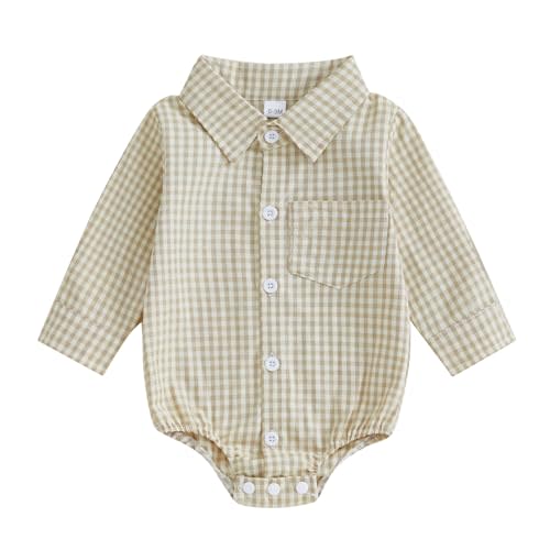 Baby Plaid Romper Boys Girls Button Down Bodysuit Long Sleeve Lapel Neck Tops Fall Winter Festival Clothes