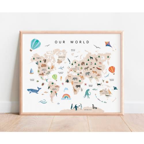 Animal World Map, DIGITAL DOWNLOAD