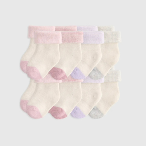 Organic Cotton Fold Over Socks 8-Pack - Baby in Pink/Blue Multi