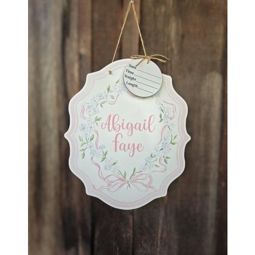 Floral Bow Printed Custom Personalized Name Sign | Hospital Door Hanger | Grandmillenal Announcement | Custom Baby Name Sign | Name Sign