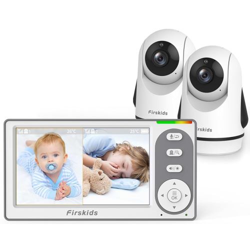 Baby Monitor with 2 Cameras No WiFi, 4.3" IPS Split-Screen, 30H Battery, Pan-Tilt-Zoom, Night Vision, 2-Way Audio, Room Temp Sensor, Lullaby, Plug & Play - Ideal for Travel