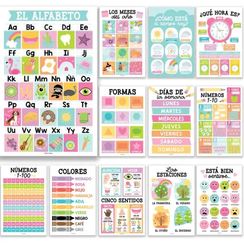 Colorful Pastel Spanish Posters | Set of 12 | Spanish Educational - TikTok Shop