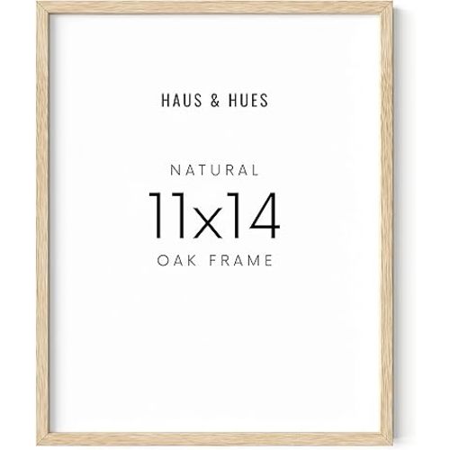 HAUS AND HUES Beige Oak Wood 11x14 Picture Frame - Modern Wood Wall Art Display - Lightweight 11x14 Frame for Art Prints, Photos, Posters - Ready-to-Hang Vertically & Horizontally