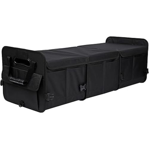 Car Trunk Organizer with Lid Storage Collapsible Multi Compartment Adjustable Straps for SUV, Truck, Sedan(Black) XL