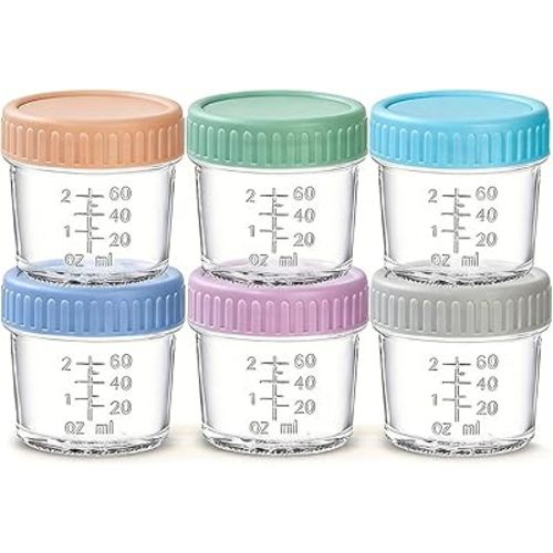6 Pack Small Glass Containers with Lids, 4oz Glass Jars with Lids, Tiny Condiment Containers with Graduated Lines, Suitable for Storing Fruit and Vegetable Purees, Jams, Seasonings, Snacks