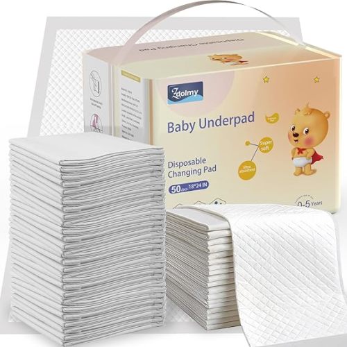 Disposable Changing Pad Liners (100 Pack) Super Soft, Disposable Changing Pads, Ultra Absorbent & Waterproof - Covers Any Surface for Mess Free Baby Diaper Changes (White)