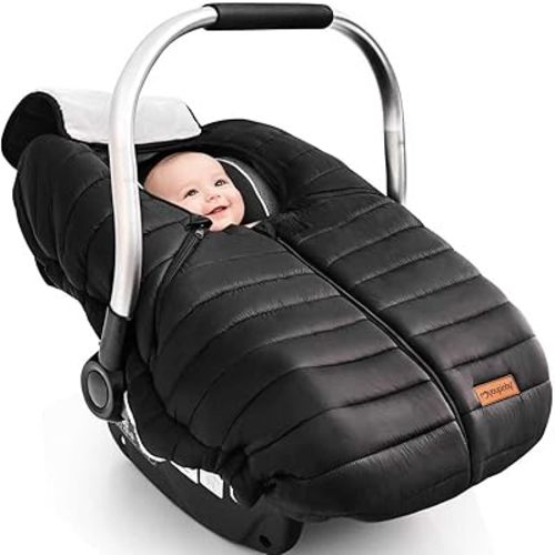 Winter Baby Car Seat Cover, Infant Carseat Canopy for Boys Girls, Cold Weather Warm Car Seat Covers for Babies, Keeps Babies Warm and Cozy, Rain & Snow Repellent, Waterproof, Newborn Essentials,Black