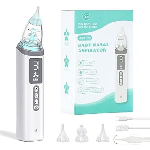 Nasal Aspirator for Baby,Baby Nose Sucker,Electric Nasal Aspirator for Baby,for Relieving Nasal Congestion,Nose Cleaner with 3 Silicone Tips,Adjustable Suction Level,Music and Light Soothing Function