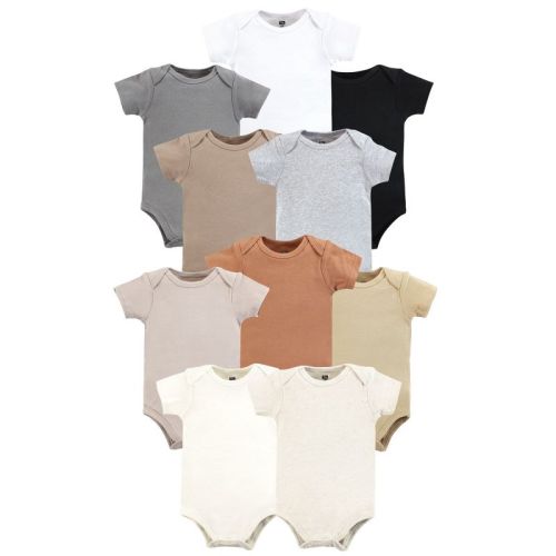 Hudson Baby Infant Baby Cotton Bodysuits 10-Pack, Solid Neutrals, 0-3 Months
