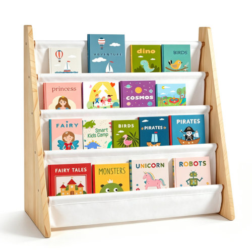Rebrilliant Kids Bookshelf, 4-Tier Front Facing Book Display Organizer, Montessori Toddler Bookcase with Fabric Sling Shelves for Playroom, Bedroom, Nursery & Reading Corner, 25.2"W x 11.2"D x 23.6"H | Wayfair
