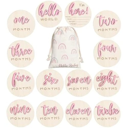 Baby Monthly Milestone Announcement Signs Wood,Pink,Letter