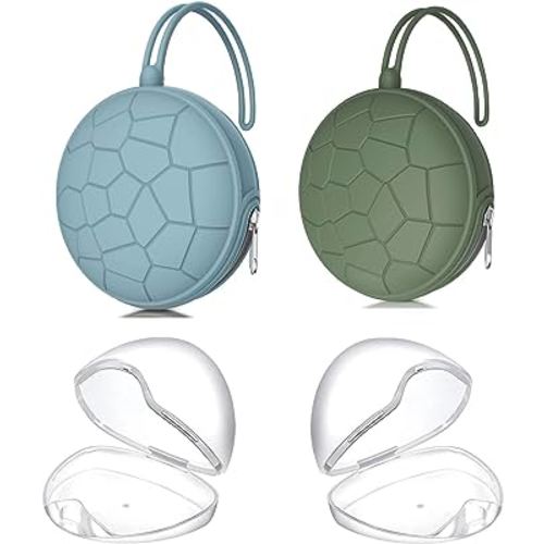 Smlpuame 4 Pack Pacifier Holder Case Set,2 Silicone Portable Pacifier Cover Pouch Bag for Diaper Bag Baby Carriage with 2 Transparent Pacifier Storage Container Box,Easy to Clean,Classic(Blue & Green)