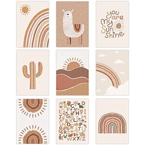 Canssape Set of 9 Baby Girl Rainbow Nursery Room Decor | 8"x10" You Are My Sunshine Kids Wall Decor | Boho Nursery Wall Art for Girl | Rainbow Decor for Toddler Girls Bedroom (Unframed)