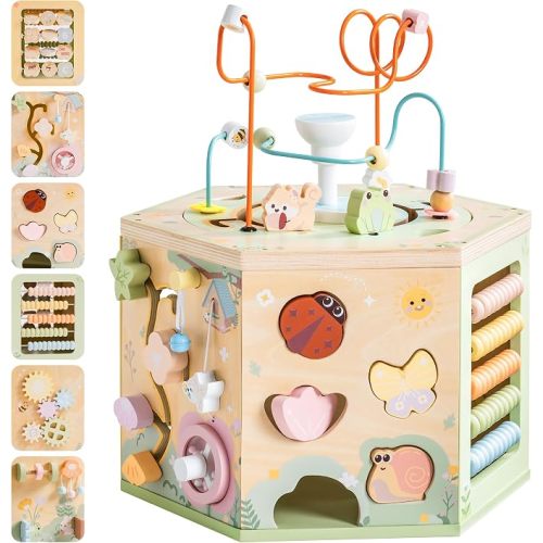 ROBUD 13-in-1 Wooden Activity Cube, Montessori Toys for 1+ Year Old