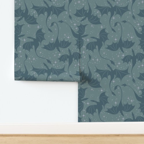 Wallpaper in Dragons Starry Night Sky Light Indigo Blue Large