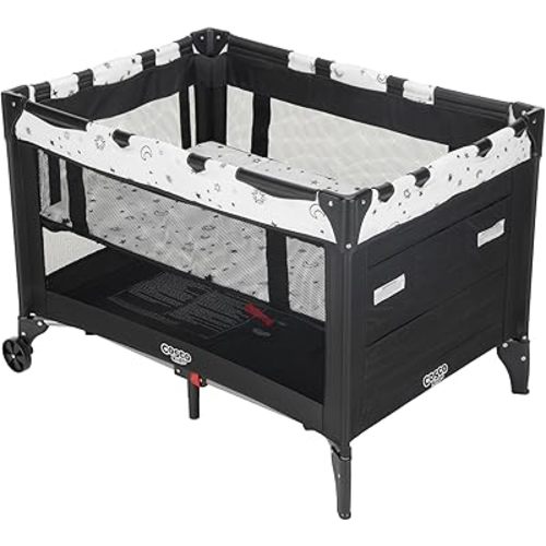 Cosco Kids Funsport® Plus Portable Playard with Full-Size Bassinet, Carry Bag & Wheels – Lightweight, Compact Fold, Breathable Mesh – Twinkle Twinkle