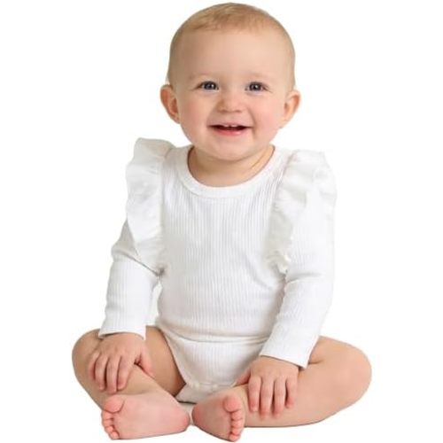 0-24M Infant Ribbed Romper Baby Girls Knit Ruffle Bodysuit Toddler Girl Solid Color Jumpsuit Holiday Shirt Tops