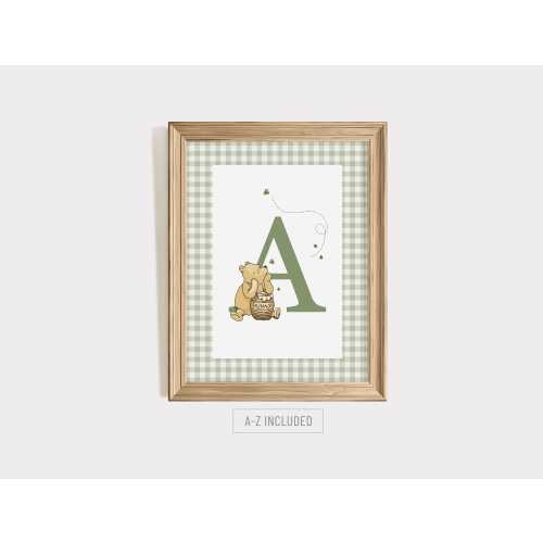 Winnie-The-Pooh Initial Print, Sage Green Nursery Decor (Digital Download)