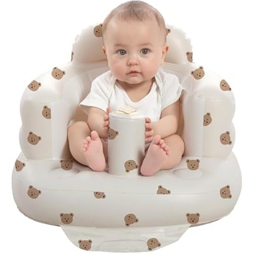 AGITVPS Inflatable Seat for Babies 3-36 Months, Built in Air Pump Baby Chair Sit Me up Floor Seat for Baby, Bumbo Seat for Learning to Sit, Feeding, Camping (Bear)