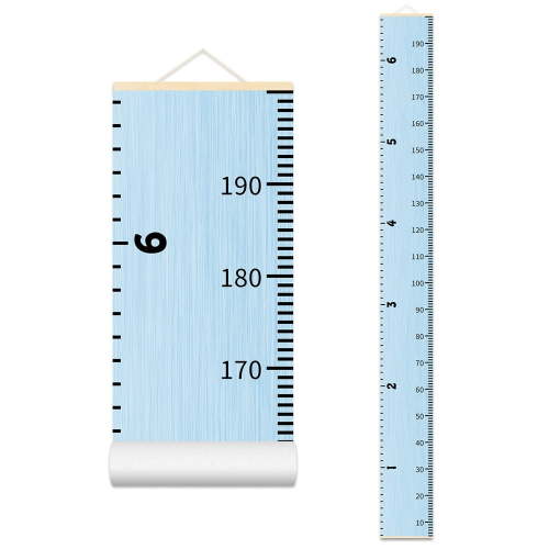 Pure Kid Growth Chart Wood Grain Blue Pink Purple Height Measurement Ruler with Scroll Hanging Ready to Hang for Children Nursery Decor