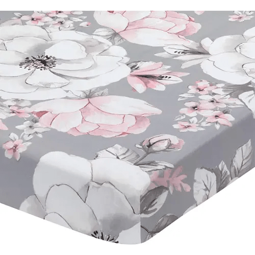 Lambs & Ivy Signature Botanical Baby Watercolor Floral Cotton Crib Sheet - Gray