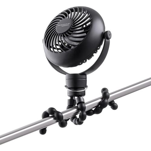 IRIS USA WOOZOO 3.5" Cordless Portable Personal Fan with Flexible Tripod Stand, 10-Hour Runtime, 360° Tilt, 3 Speeds, LED Light, Mosquito Repellent Tray, USB-C Charging, for Indoor/Outdoor Use, Black