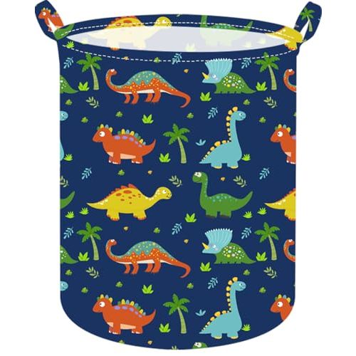 ACMUUNI 19.7 Inch Dinosaur Round Kids Laundry Clothes Hamper Dino Laundry Basket with Handles,Baby Toys Storage Organizer Bins Laundry Gift Basket for Boys and Girls Room, Bedroom Decor