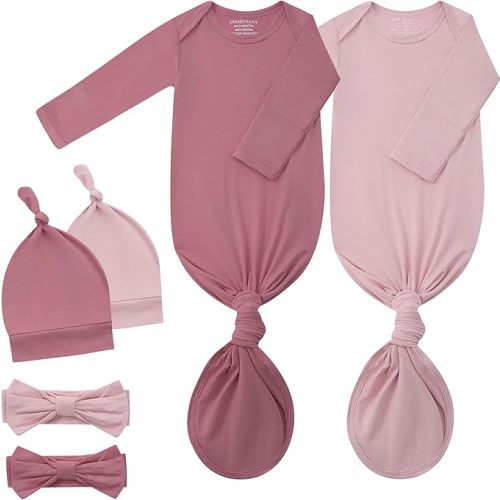 Newborn Knotted Gown 2Pack, Soft Breathable Baby Sleep Gown for Boys Girls, Infant Baby Coming Home Hospital Outfit