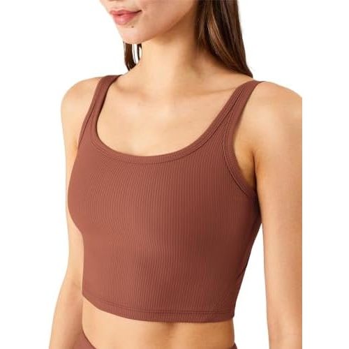 Chilylori Women's Seamless Sports Bra Workout Crop Top Ribbed Padded Longline Wirefree Medium Support Tank Tops Fitness