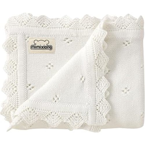 mimixiong Cotton Baby Blanket Knitted Crochet Receiving Crib