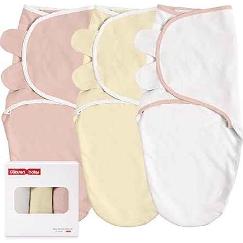 GLLQUEN BABY Swaddle Blankets for Baby Girl & Boy, Easy Adjustable Sleep Sack, Newborn Swaddles for 0-3 Months, Baby Sleep Sack, Pink & Yellow Tone, Swaddling Blankets 3 Pack Wrap Set