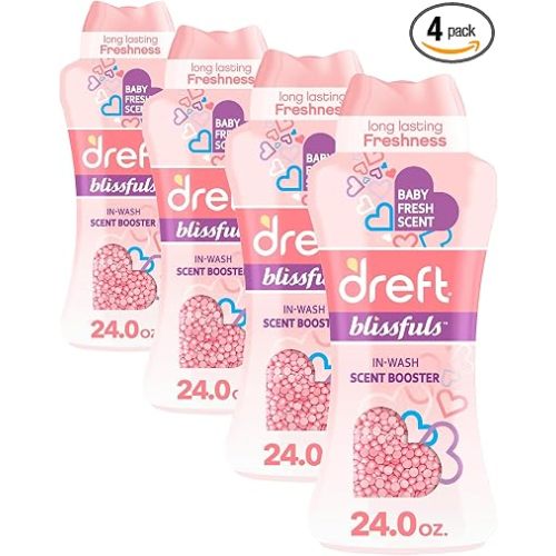 Dreft Blissfuls In-Wash Laundry Scent Booster Beads, Baby Fresh Scent, 24 Ounce (Pack of 4)